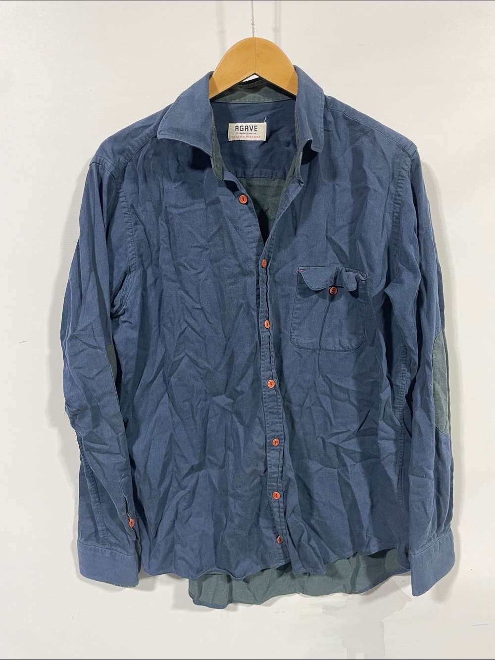 Agave Slate Blue Long-Sleeve Button Shirt with Orange Accents